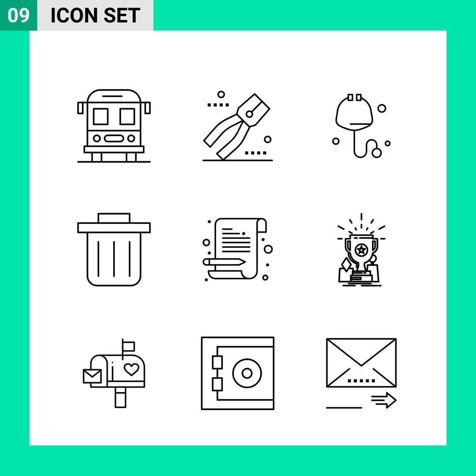 pacote de 9 ícones de estilo de linha definem símbolos de contorno para imprimir sinais criativos isolados no fundo branco 9 ícones definem o fundo criativo do vetor de ícones pretos