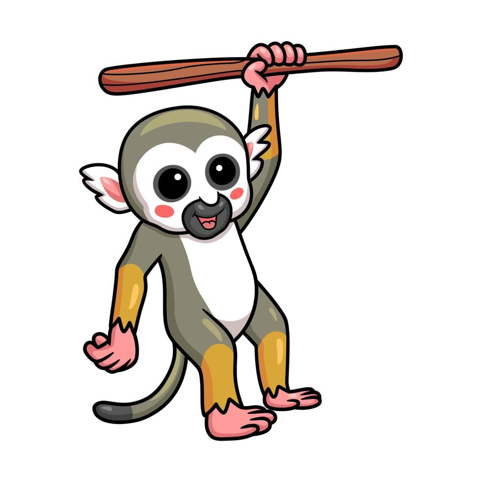 desenho de macaco-esquilo bonitinho pendurado na árvore vetor