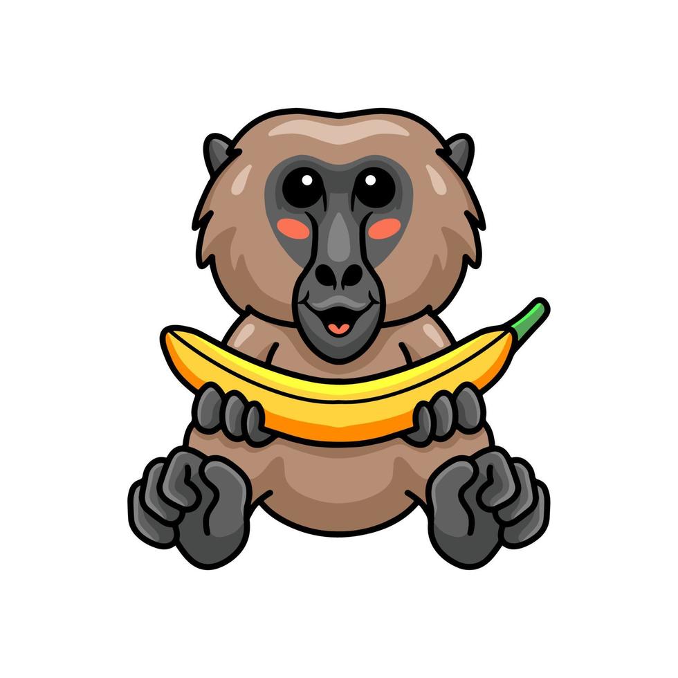 desenho de macaco babuíno bonitinho segurando banana vetor