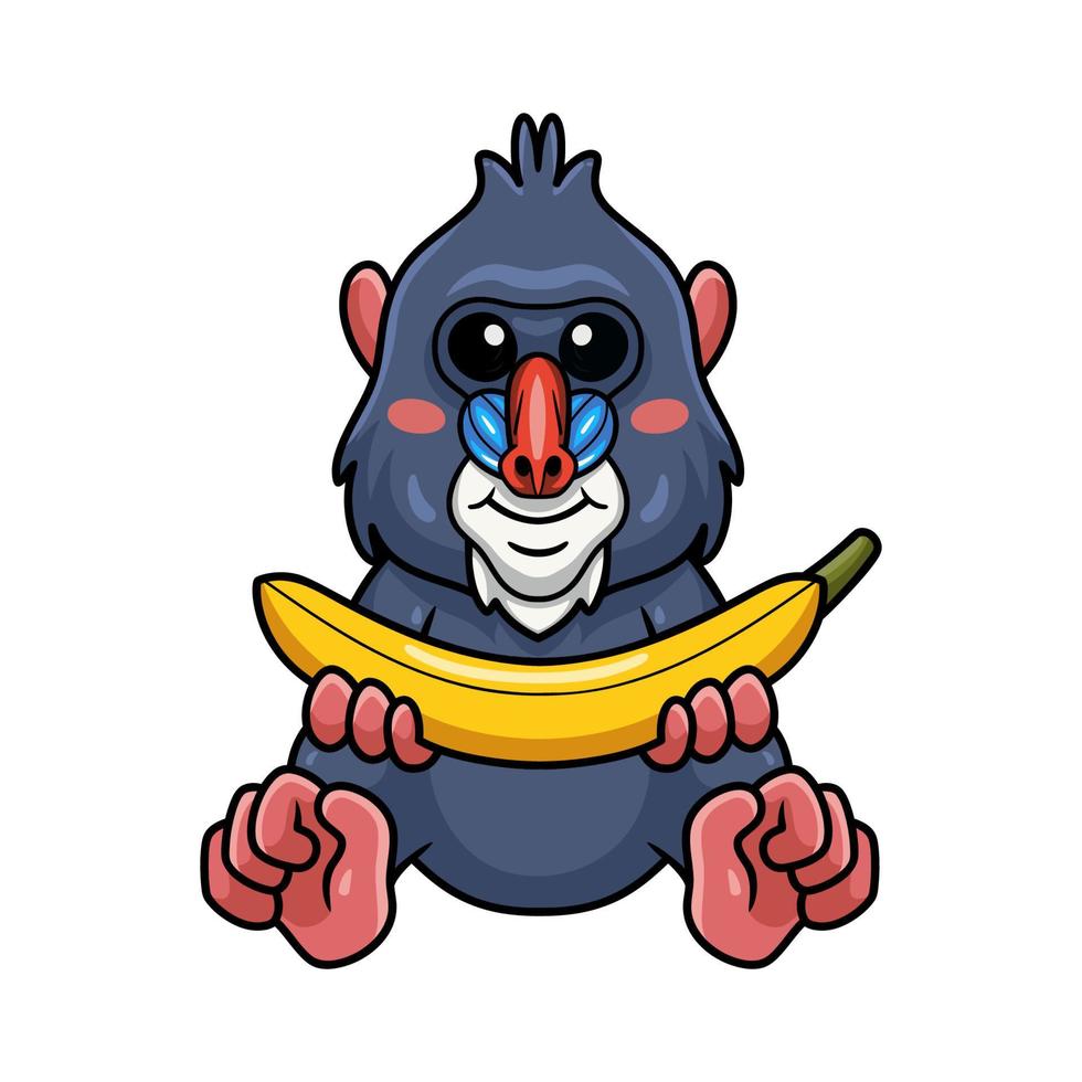 desenho animado de mandril bonitinho segurando uma banana vetor