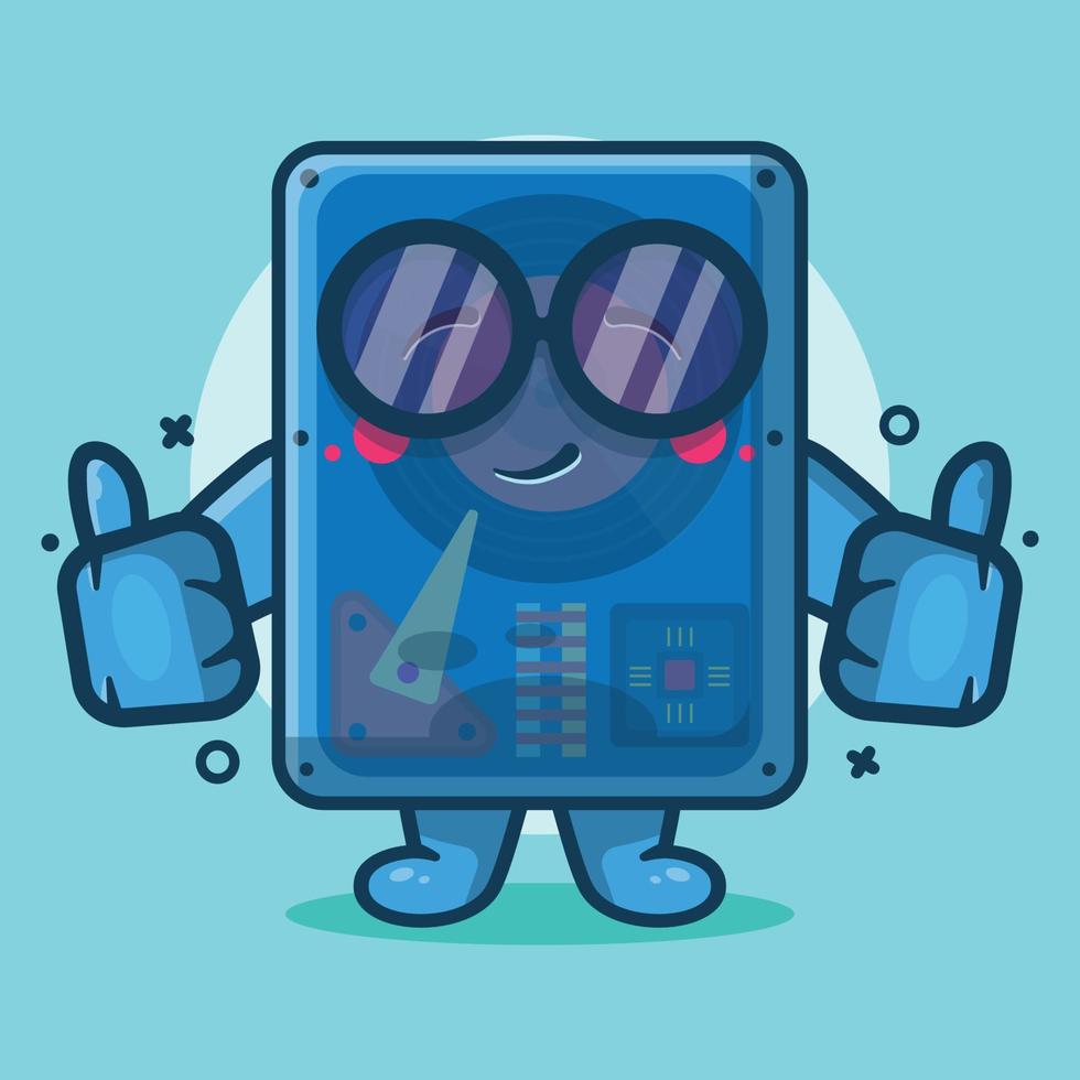 Mascote de personagem de disco rígido de computador inteligente com desenho animado isolado de gesto de mão polegar para cima em design de estilo plano vetor