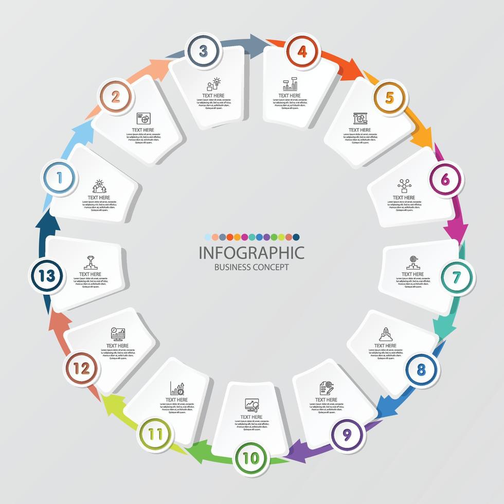 infográfico padrão com 13 etapas, processos ou opções. vetor