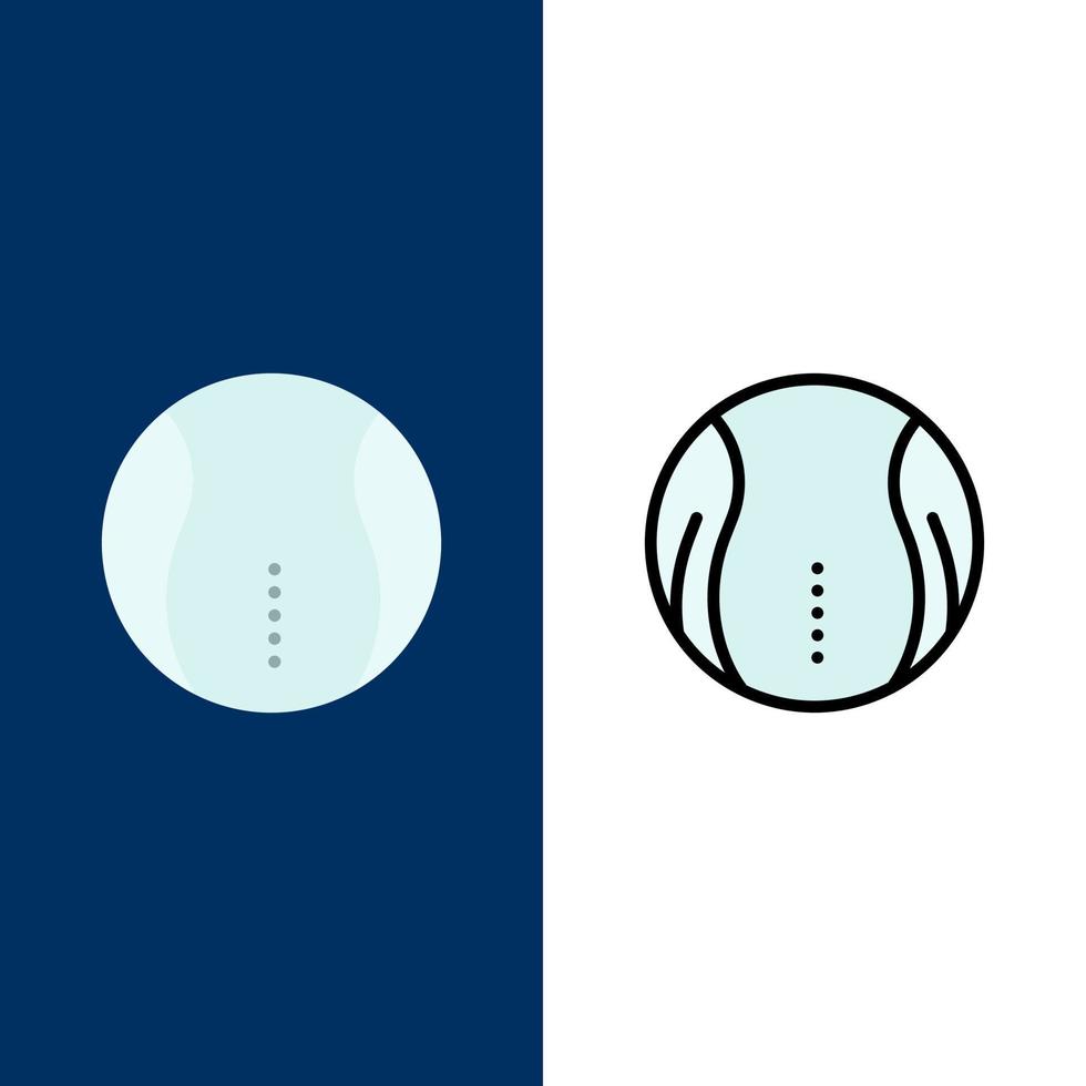 ícones de jogo de esporte de tênis de bola plana e cheia de linha conjunto de ícones vector fundo azul
