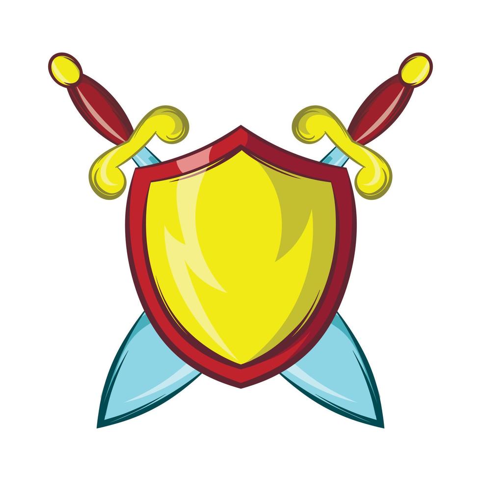 escudo de ouro com ícone de duas espadas de cavaleiro cruzadas vetor