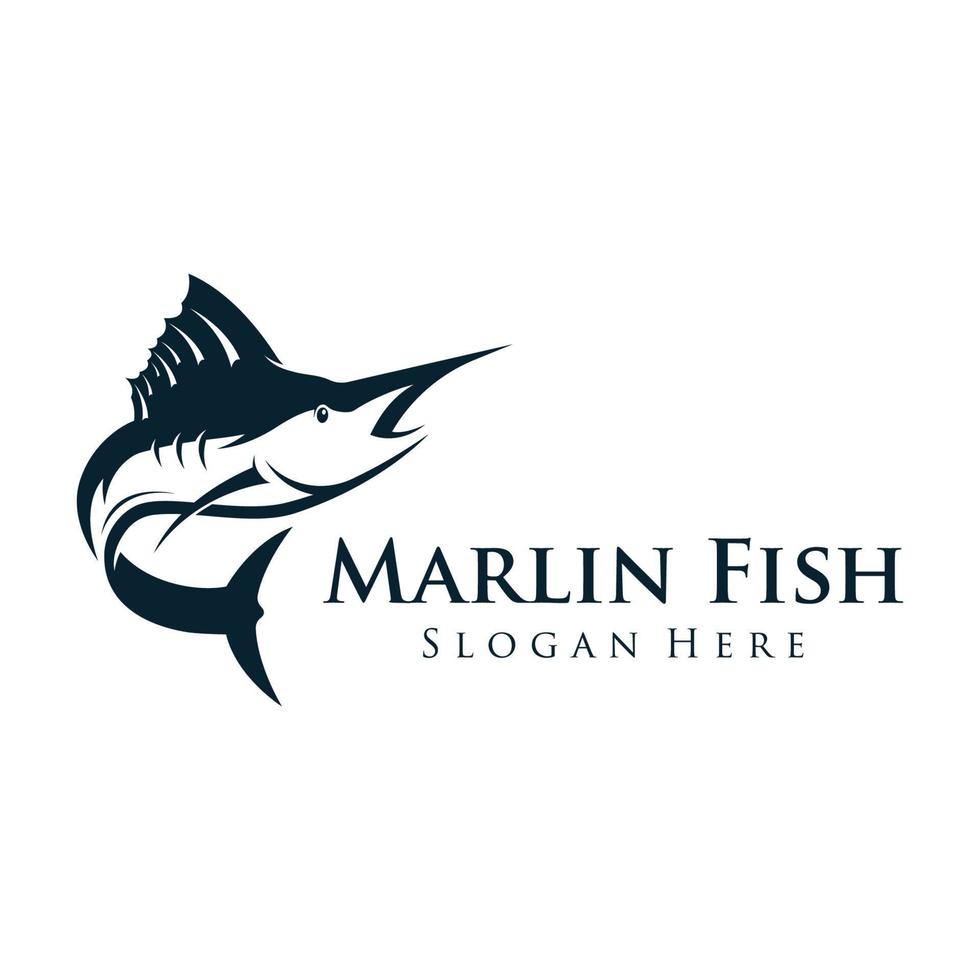 design de logotipo abstrato criativo de espadarte ou silhueta de peixe marlin. marlim pulando na água. vetor