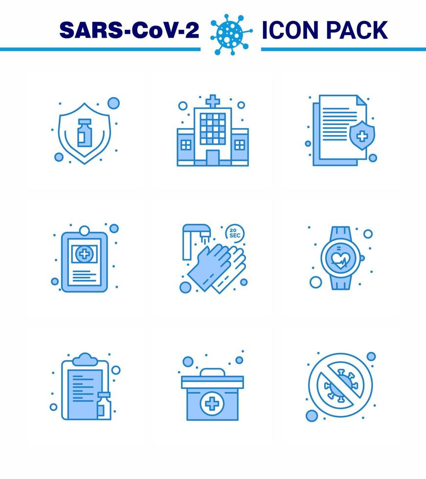 ícone azul do coronavírus 9 definido sobre o tema da epidemia de corona contém ícones como doença, saúde, hospital, registro clínico, coronavírus viral, elementos de design do vetor da doença de 2019nov