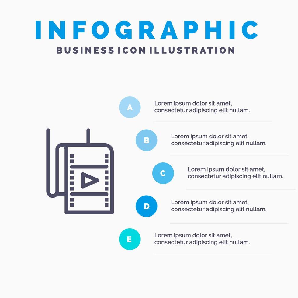 ícone de linha de cinema de estúdio de cinema com fundo de infográficos de apresentação de 5 etapas vetor