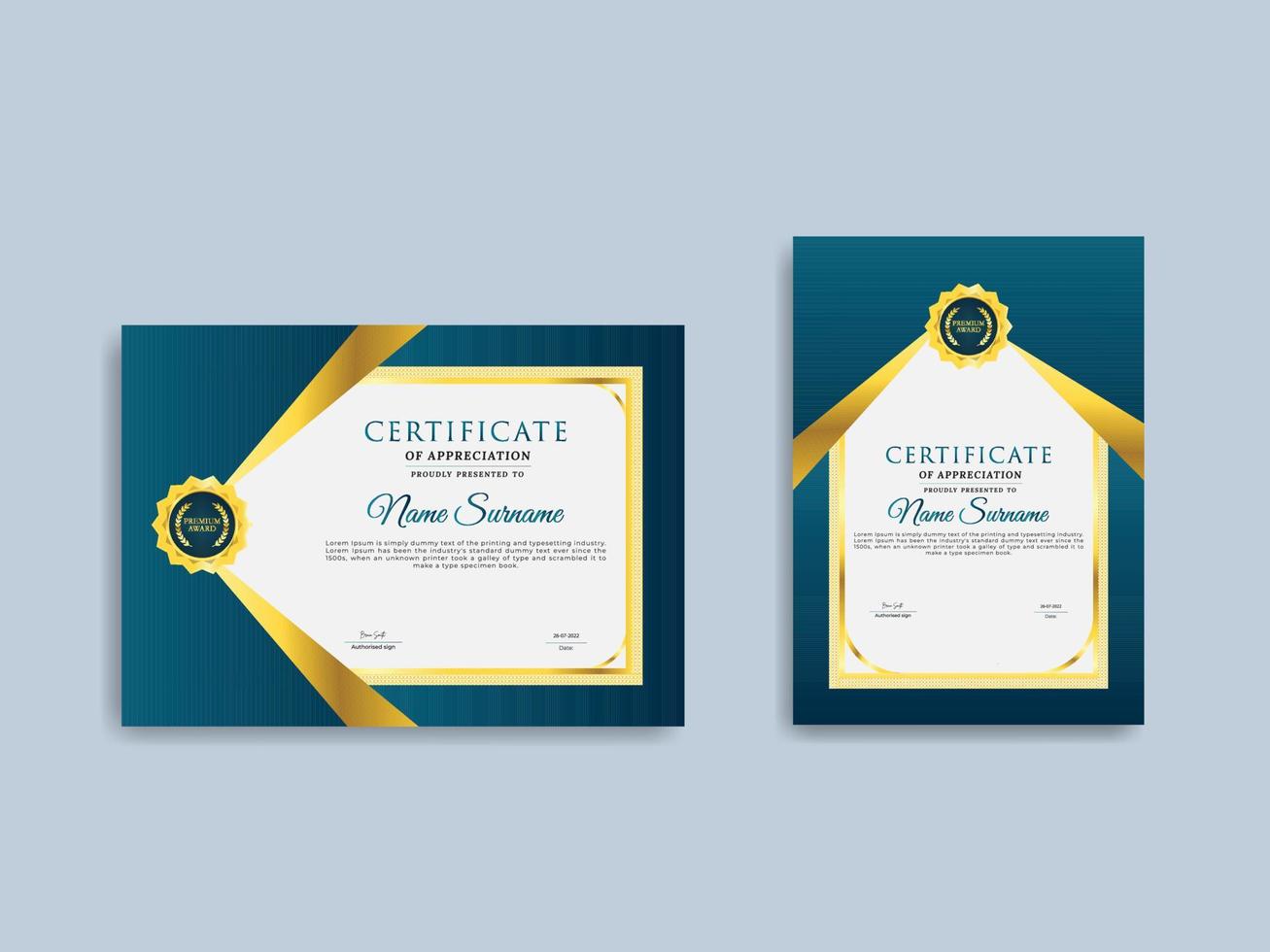 modelo de certificado profissional e premium com formas geométricas douradas vetor