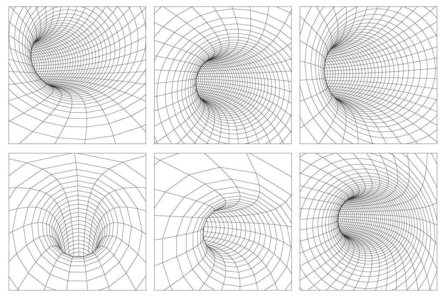 ilustração 3d do conceito abstrato do vórtice do buraco negro da singularidade. túnel de wireframe do buraco de minhoca da grade. Quântica de gravidade 3D, ilustração vetorial de buraco de minhoca. eps 10. vetor
