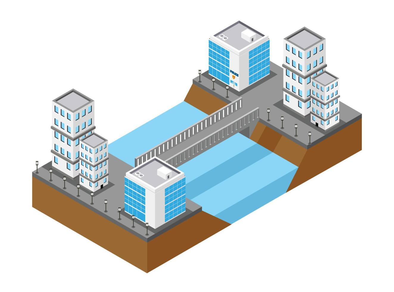 ponte isométrica conectando 2 cidades. ilustração vetorial isométrica adequada para diagramas, infográficos e outros ativos gráficos vetor