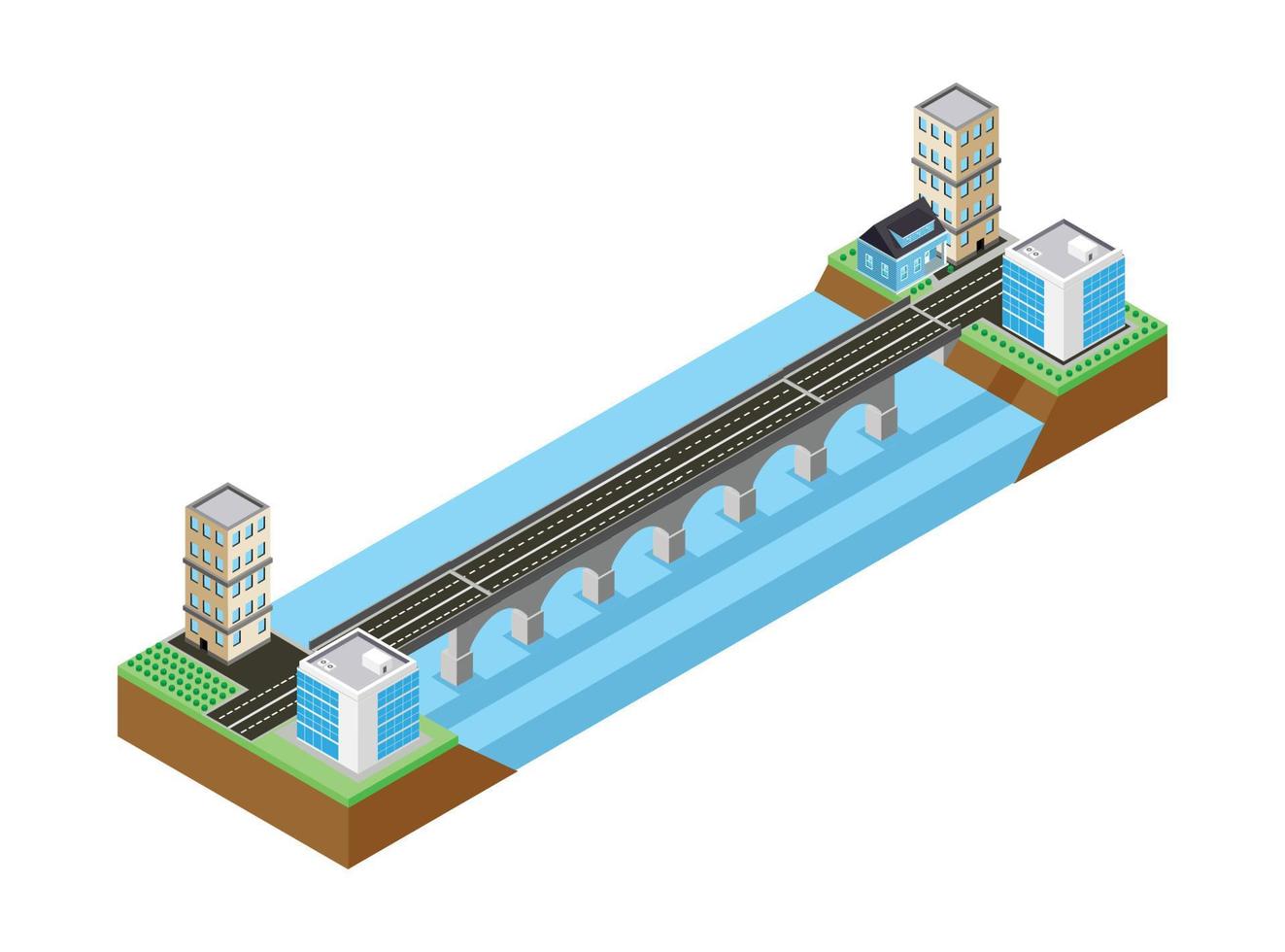 ponte isométrica conectando 2 cidades. ilustração vetorial isométrica adequada para diagramas, infográficos e outros ativos gráficos vetor