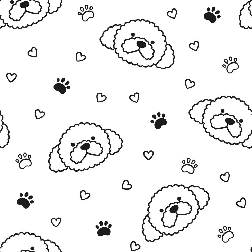 padrão sem emenda de cães com rosto de poodle. textura com cabeças de cachorro. ilustração vetorial desenhada à mão em estilo doodle em fundo branco vetor