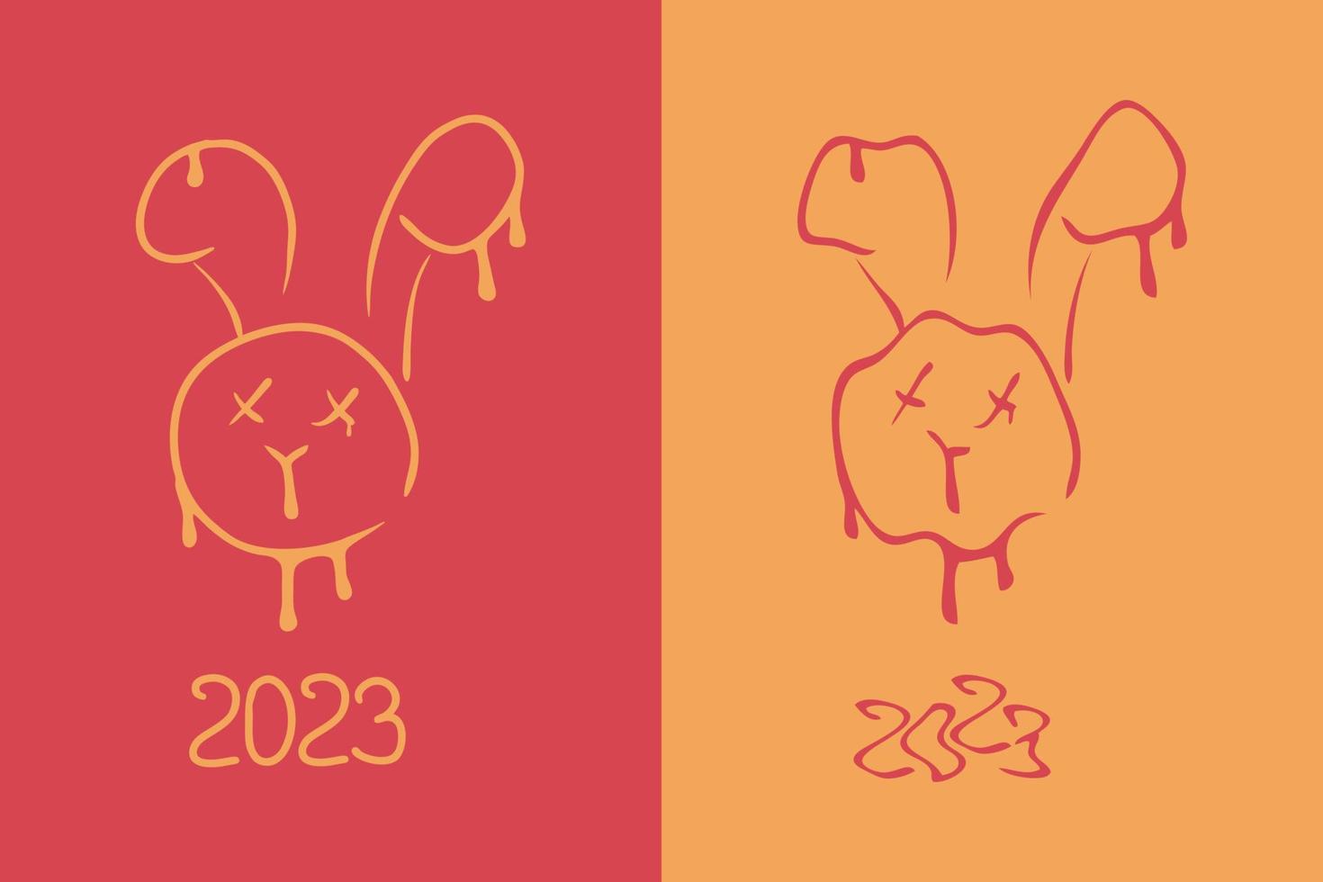 rostos de coelho derretidos distorcidos na moda e coleção de impressão de números 2023. vetor