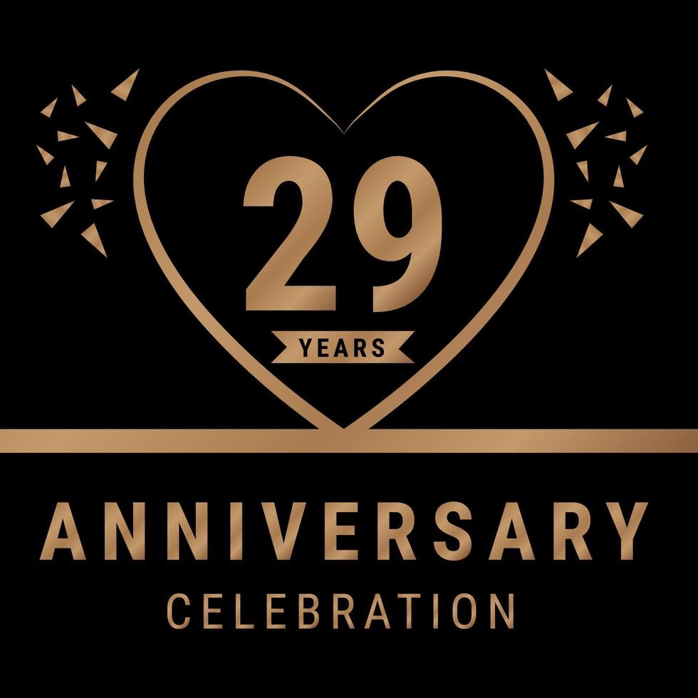 logotipo de comemoração de aniversário de 29 anos. logotipo de aniversário com cor dourada isolada em fundo preto, desenho vetorial para celebração, cartão de convite e cartão de felicitações. ilustração vetorial eps10 vetor