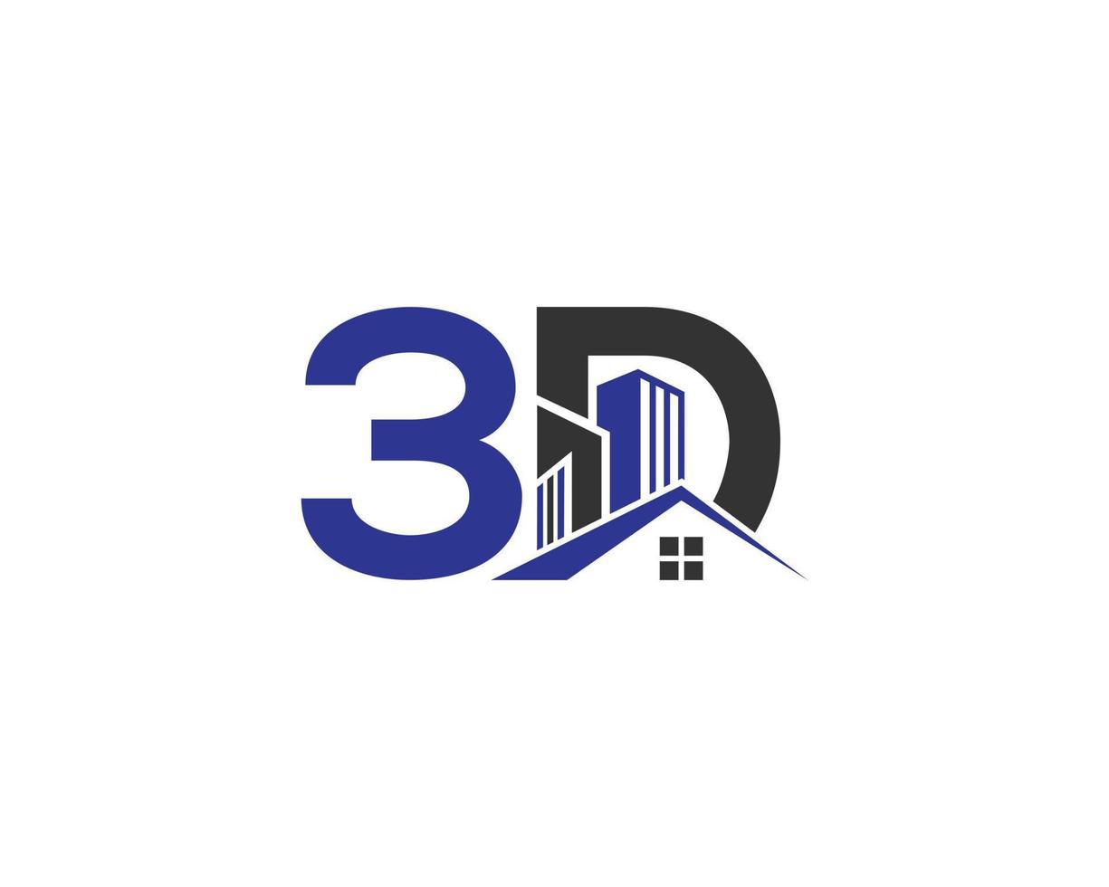 letra 3d construção imobiliária conceito criativo silhueta moderna design de logotipo de vetor abstrato.