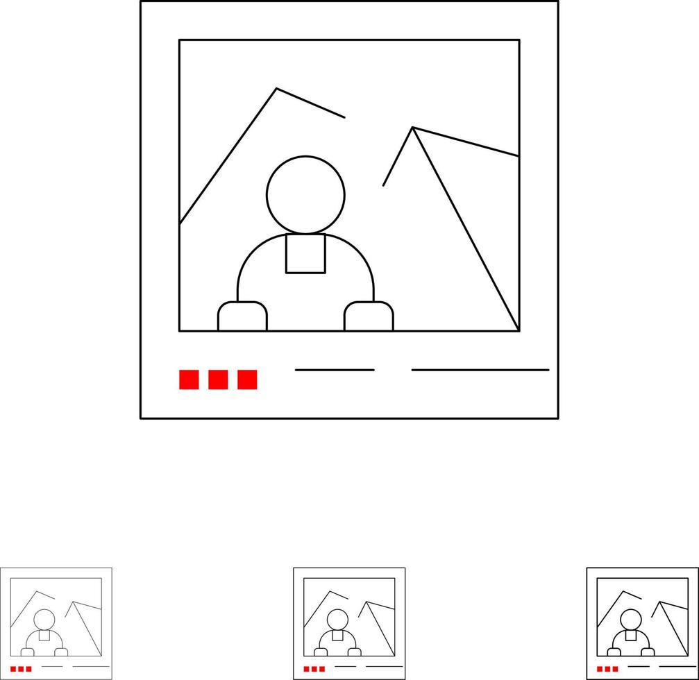 imagem imagem marco foto negrito e fino conjunto de ícones de linha preta vetor