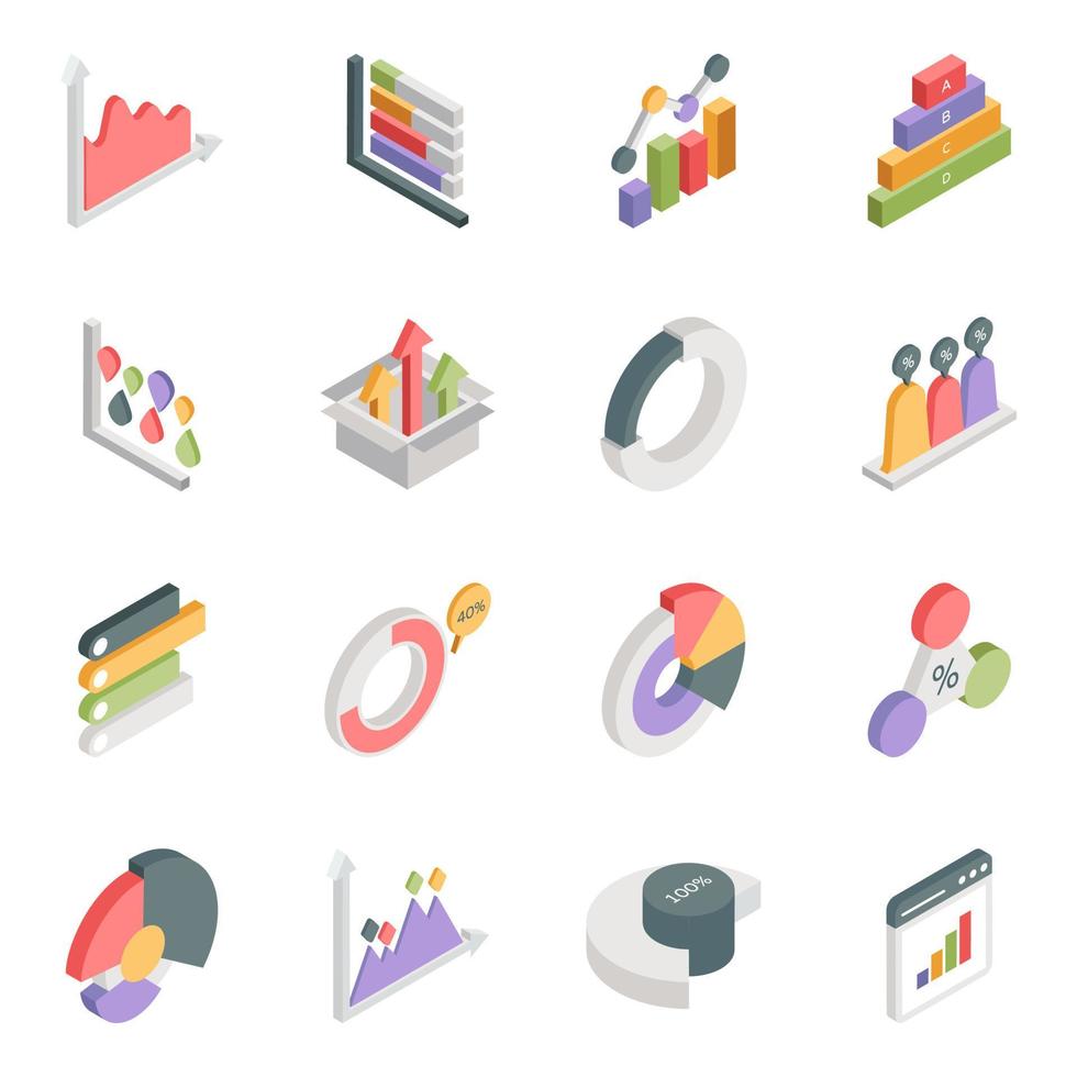 pacote de ícones isométricos de gráficos vetor