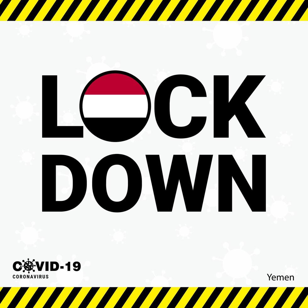 tipografia de bloqueio de coronavírus do iêmen com bandeira do país design de bloqueio de pandemia de coronavírus vetor