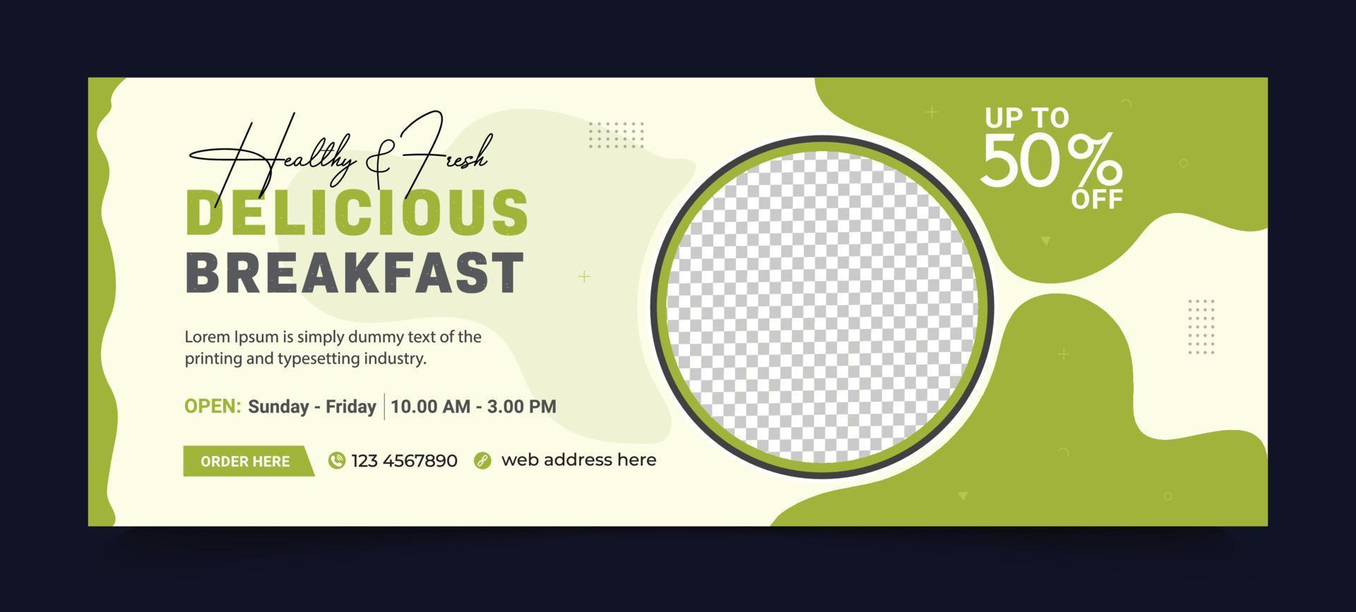 modelo de design de página de capa de restaurante de comida, capa de banner de web de comida vetor