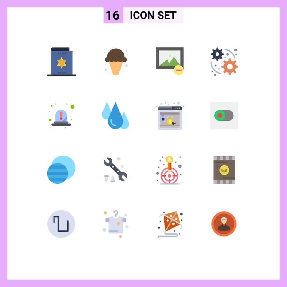 conjunto de cores planas de interface móvel de 16 pictogramas de pacote editável de foto da web de creme de equipamento de emergência de elementos de design de vetores criativos