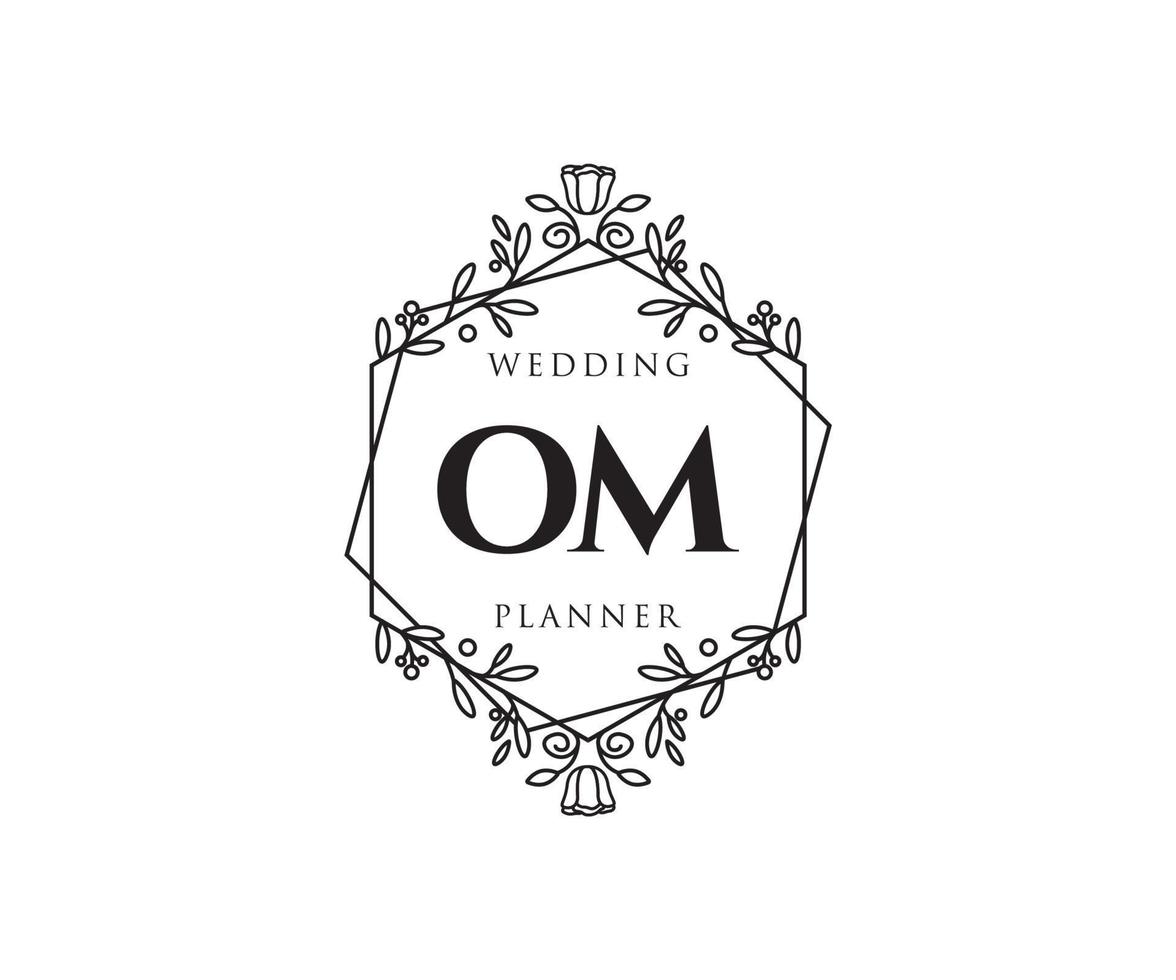 coleção de logotipos de monograma de casamento de letras iniciais om, modelos modernos minimalistas e florais desenhados à mão para cartões de convite, salve a data, identidade elegante para restaurante, boutique, café em vetor