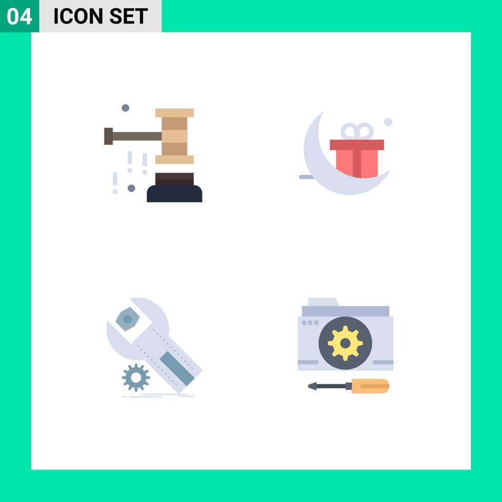 conjunto de 4 sinais de símbolos de ícones de interface do usuário modernos para configurações de leilão instalação de celebração de venda elementos de design de vetores editáveis