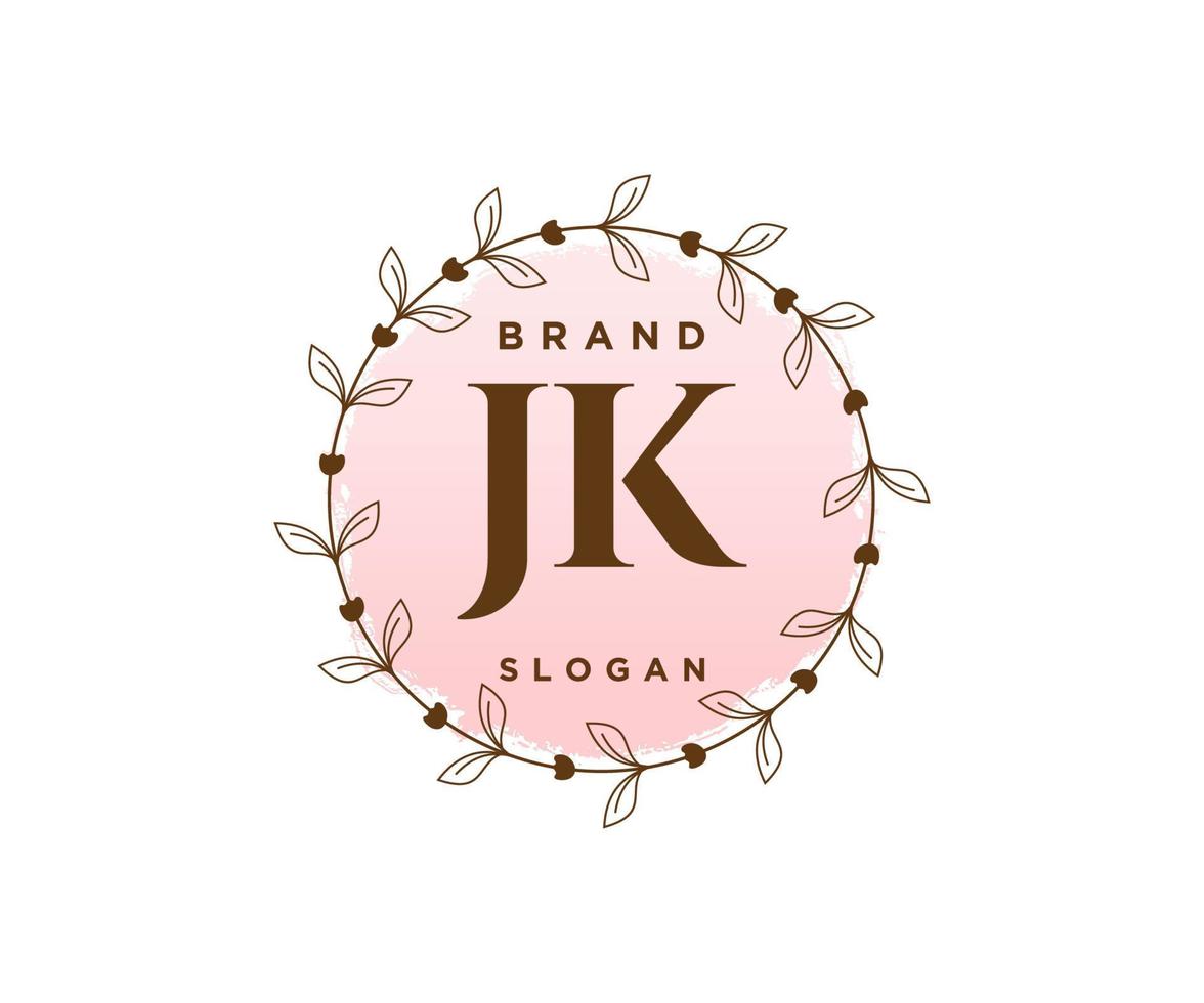 logotipo feminino jk inicial. utilizável para logotipos de natureza, salão, spa, cosméticos e beleza. elemento de modelo de design de logotipo de vetor plana.