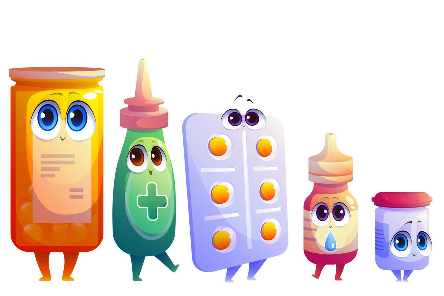 pílulas de desenho animado, drogas, conjunto de personagens fofinhos de  remédios 14438683 Vetor no Vecteezy