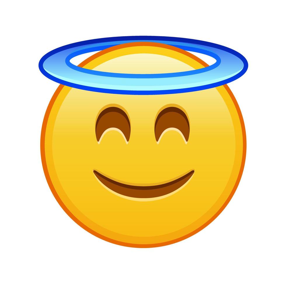 rosto sorridente com halo acima da cabeça tamanho grande de sorriso emoji amarelo vetor