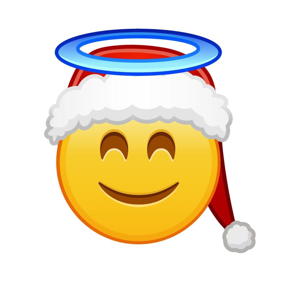 rosto sorridente de natal com auréola acima da cabeça tamanho grande de sorriso emoji amarelo vetor