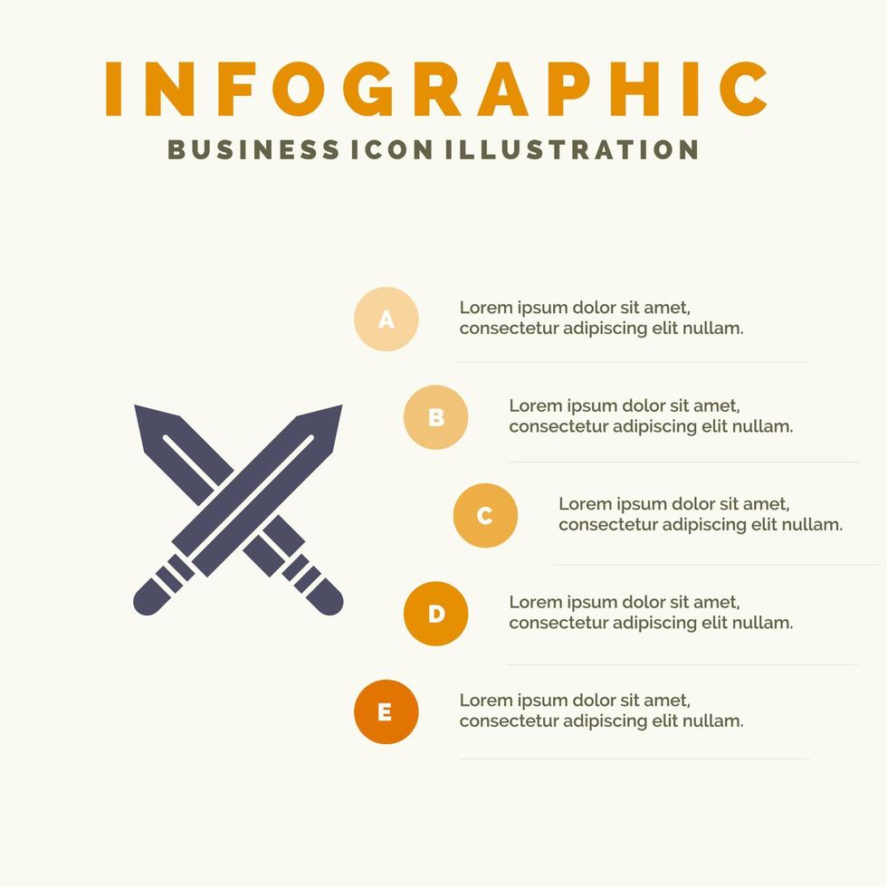 modelo de apresentação de infográficos de arma de esportes de esgrima de espada apresentação de 5 etapas vetor