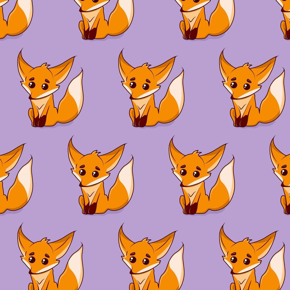 padrão de desenho animado perfeito com raposa vermelha fofa em pano de fundo roxo. padrão de vetor para qualquer uso.