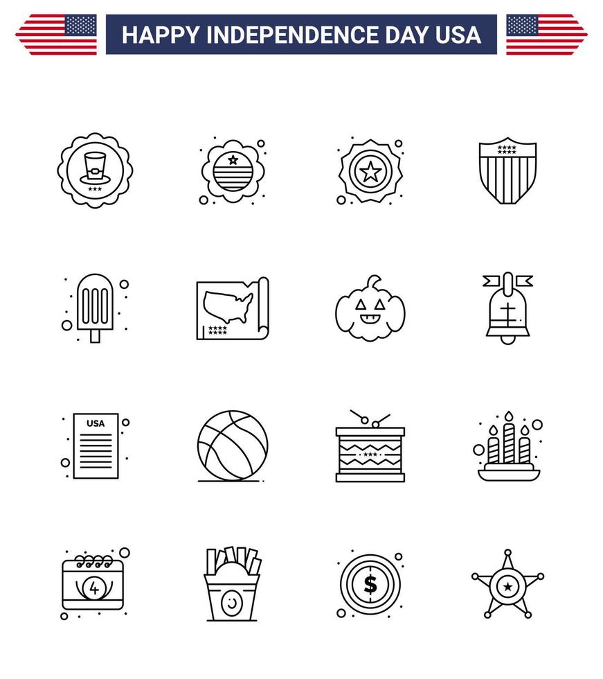 conjunto de 16 ícones do dia dos eua símbolos americanos sinais do dia da independência para comida eua american serity americano editável dia dos eua vetor elementos de design
