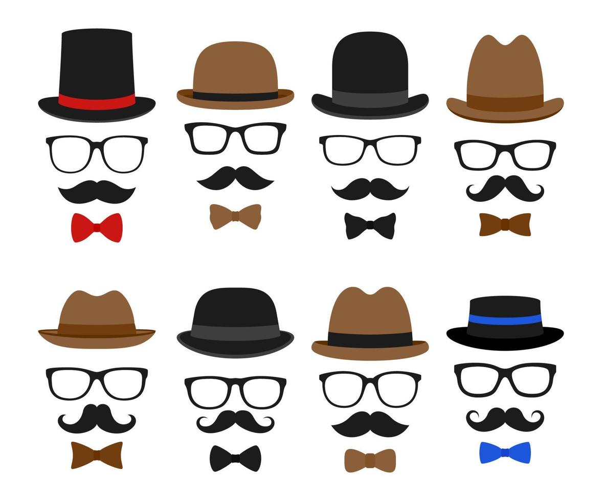 bigode, chapéu e óculos isolados no fundo branco vetor