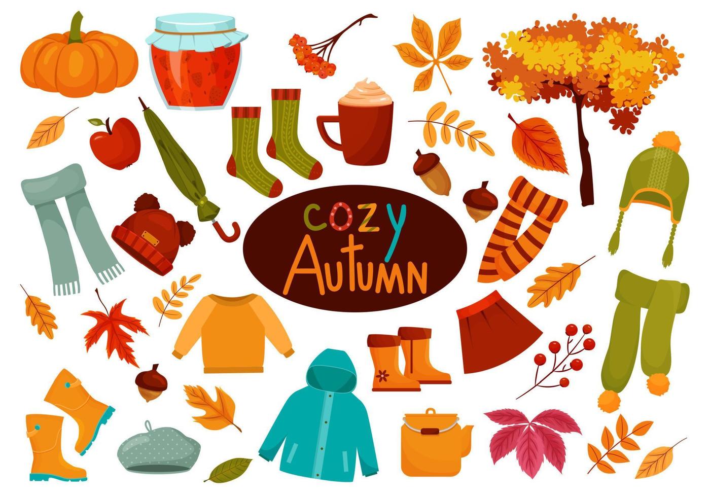 Ilustração de evento de compras de outono. bandeira. tradução em coreano  vamos viagem de outono