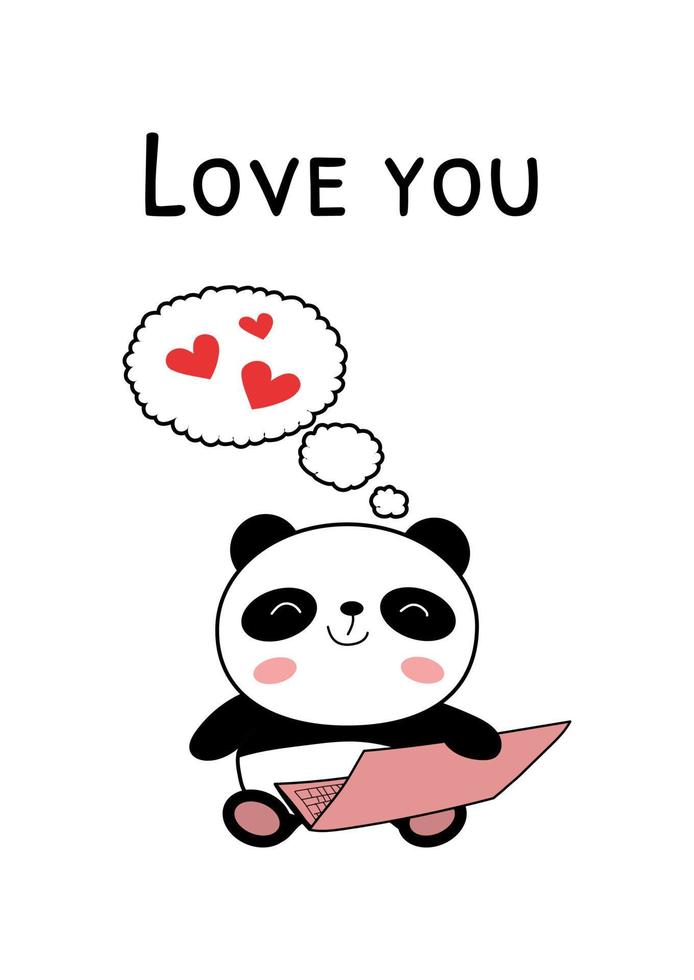 cartão de dia dos namorados com panda apaixonado ilustração vetorial vetor