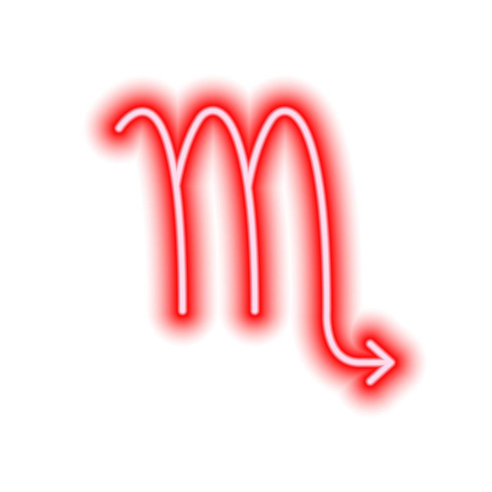 signo de néon vermelho escorpião em branco. previsões, astrologia, horóscopo. vetor