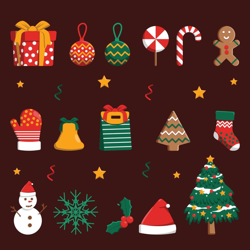 conjunto de elementos de feriado de feliz natal de dezembro temporada de inverno vetor