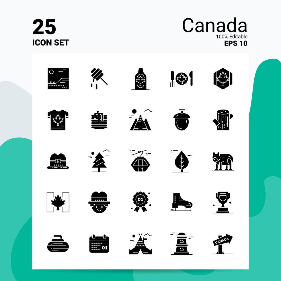 25 conjunto de ícones do Canadá 100 eps editáveis 10 arquivos idéias de conceito de logotipo de negócios design de ícone de glifo sólido vetor