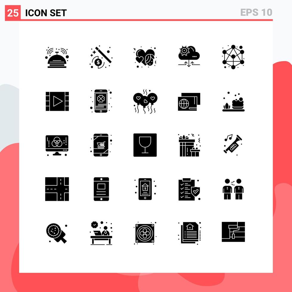 conjunto de 25 símbolos de símbolos de ícones de interface do usuário modernos para hierarquia seta coração engrenagem nuvem elementos de design de vetores editáveis