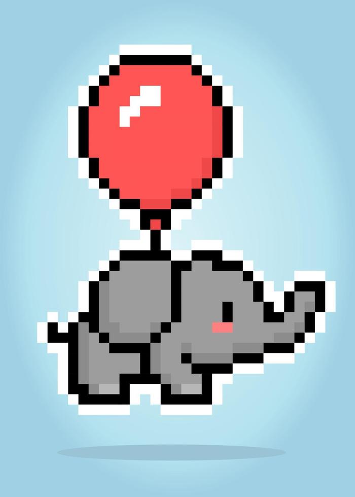 pixel elefante de 8 bits. animal em ilustração vetorial. vetor