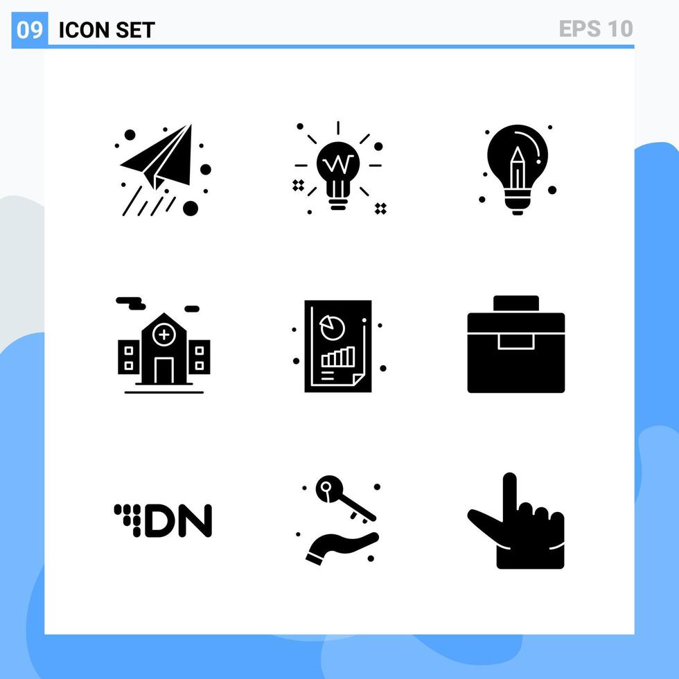 símbolos de glifo de ícones de estilo sólido moderno 9 para uso geral sinal de ícone sólido criativo isolado no fundo branco 9 ícones embalam fundo de vetor de ícone preto criativo