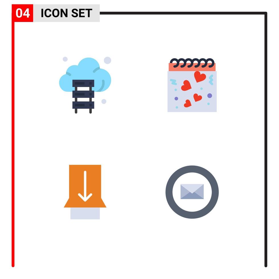 conjunto de 4 sinais de símbolos de ícones de interface do usuário modernos para tecnologia de slide de nuvem amam elementos de design de vetores editáveis