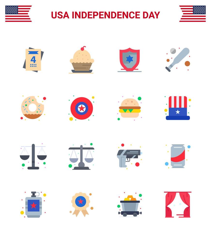 16 placas planas para comida do dia da independência dos eua redonda morcego donut americano editável elementos de design do vetor do dia dos eua