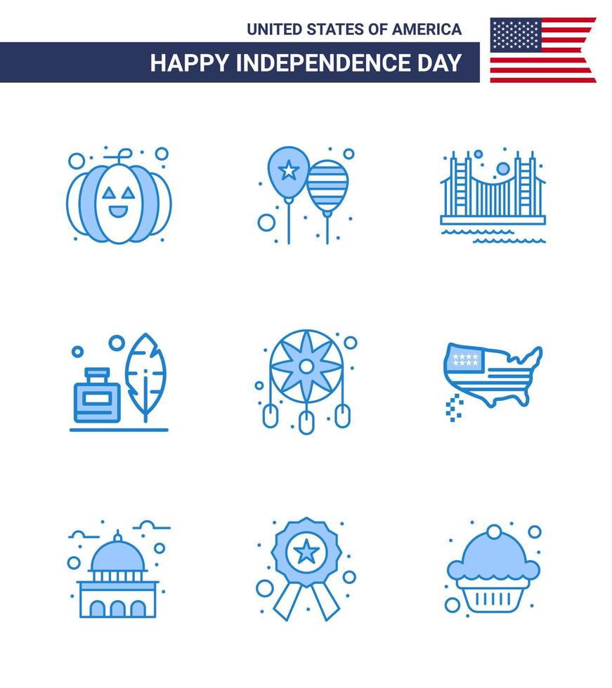 9 sinais azuis para o dia da independência dos eua ponte de penas americana adobe turismo editável elementos de design vetorial do dia dos eua vetor