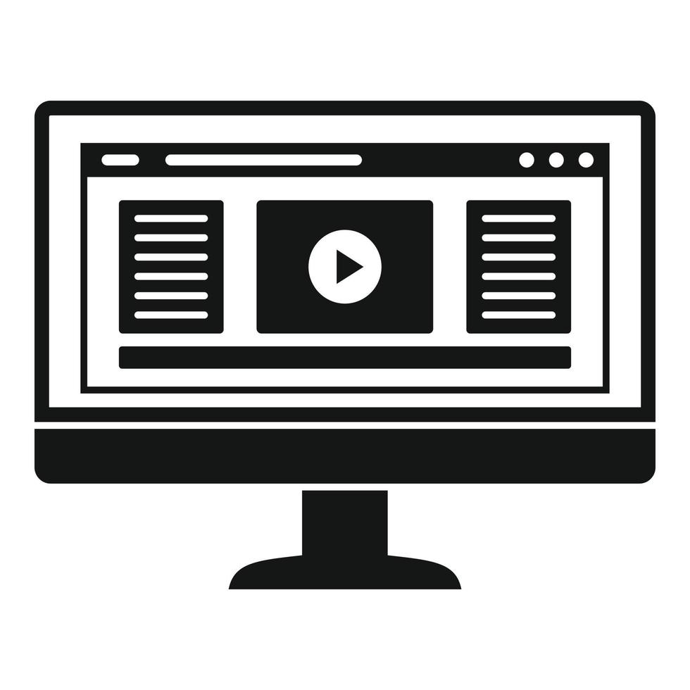 ícone de reprodução de vídeo do monitor, estilo simples vetor