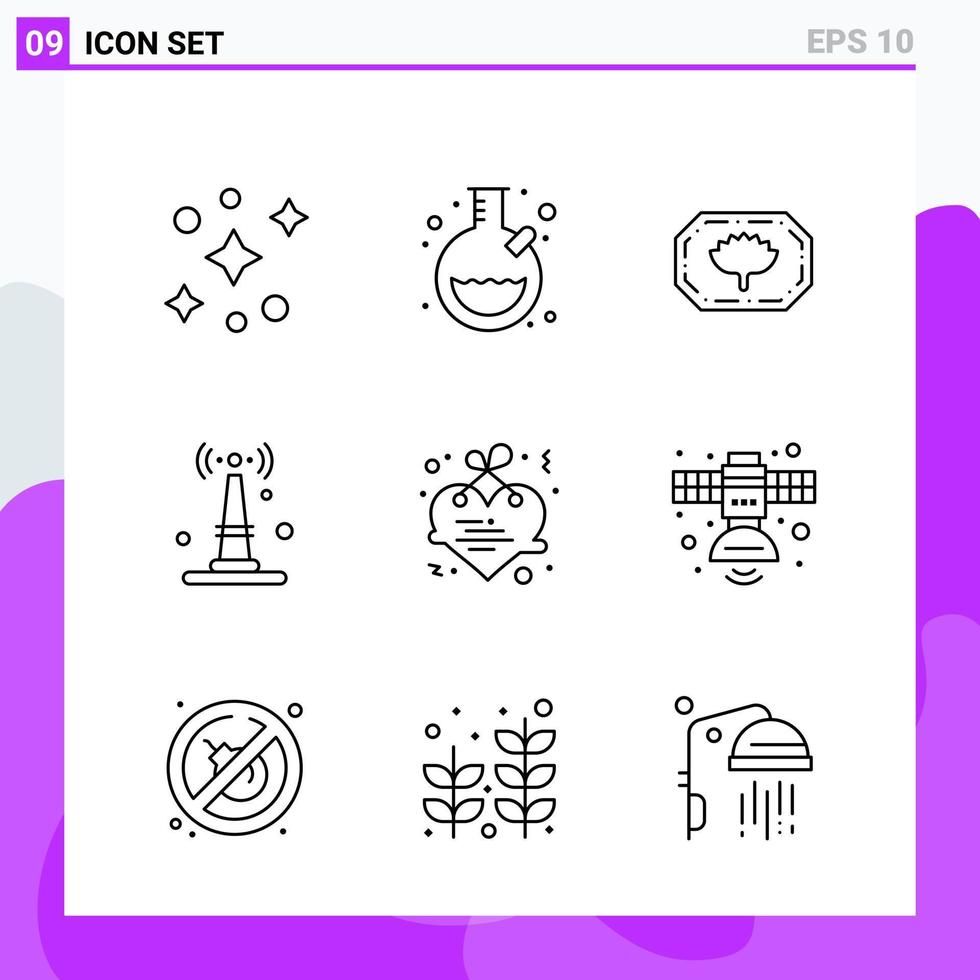 conjunto de 9 ícones em símbolos de contorno criativo de estilo de linha para design de sites e aplicativos móveis sinal de ícone de linha simples isolado no fundo branco 9 ícones criativos ícone preto fundo vetorial vetor