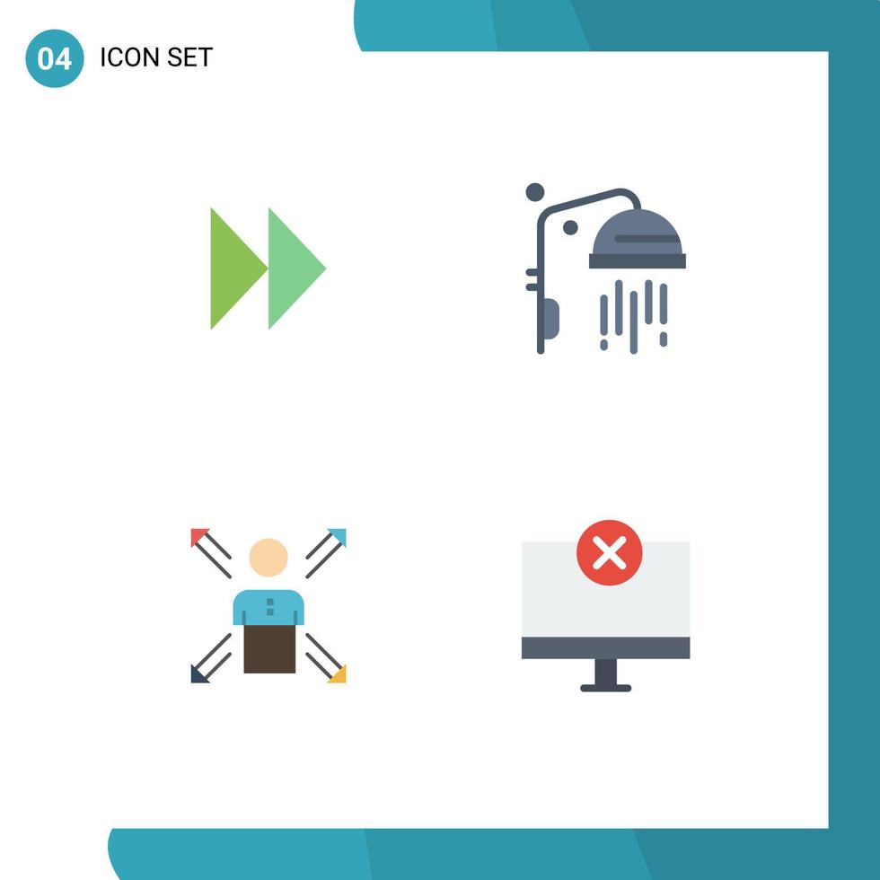grupo de 4 sinais e símbolos de ícones planos para controlar elementos de design de vetores humanos editáveis de direção rápida