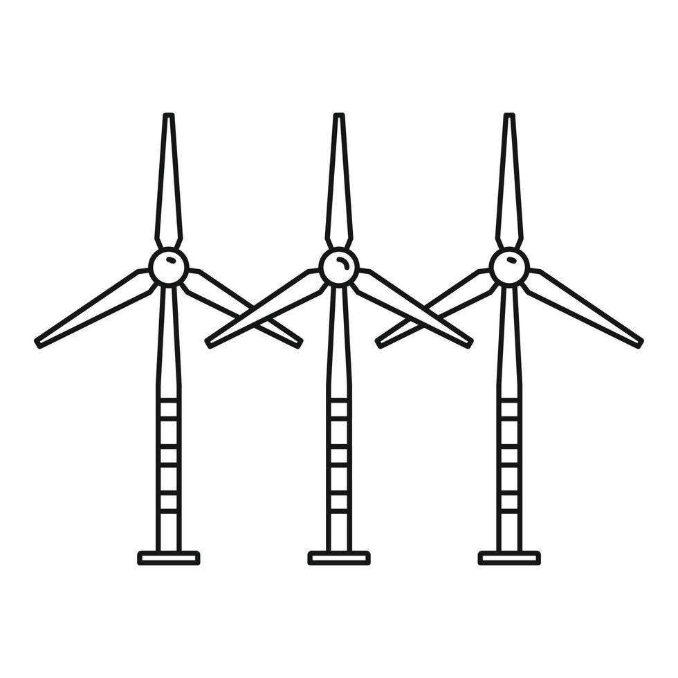 ícone de fazenda de turbina eólica, estilo de estrutura de tópicos vetor