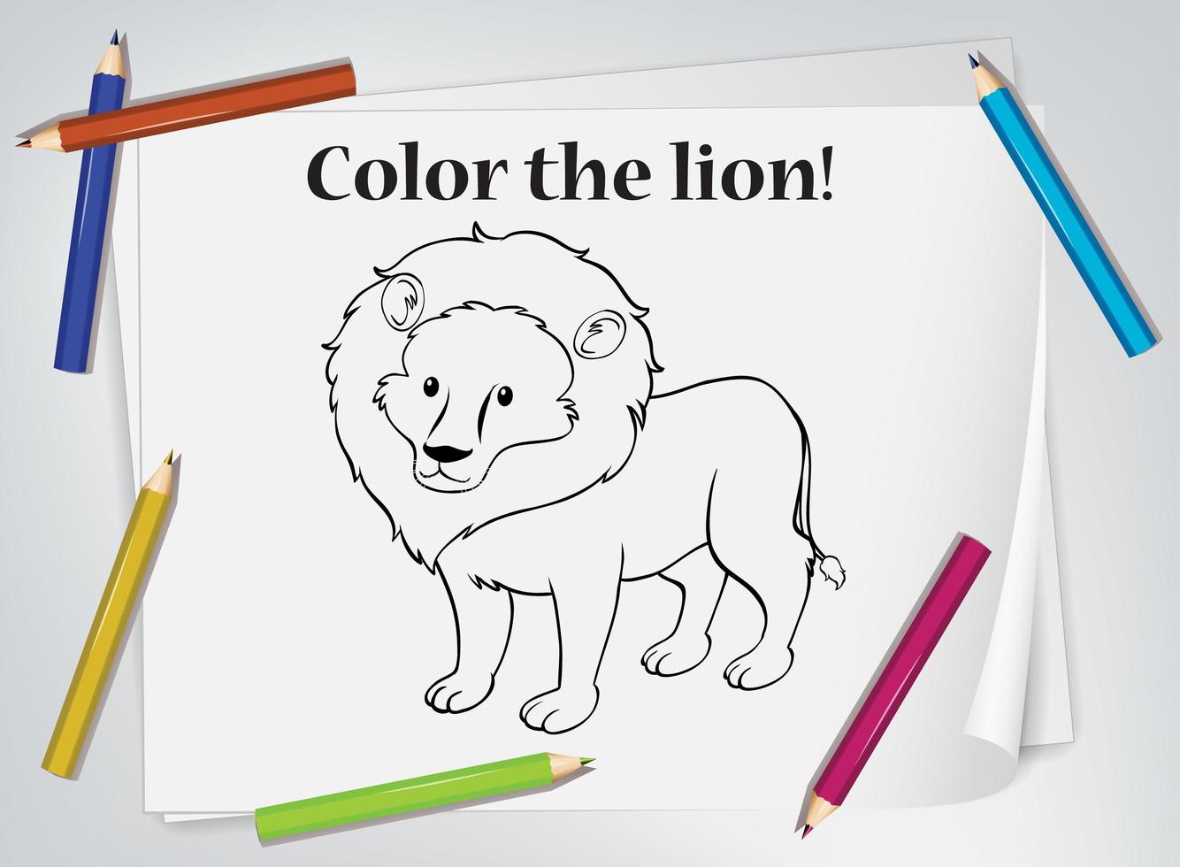 planilha de colorir leão infantil vetor